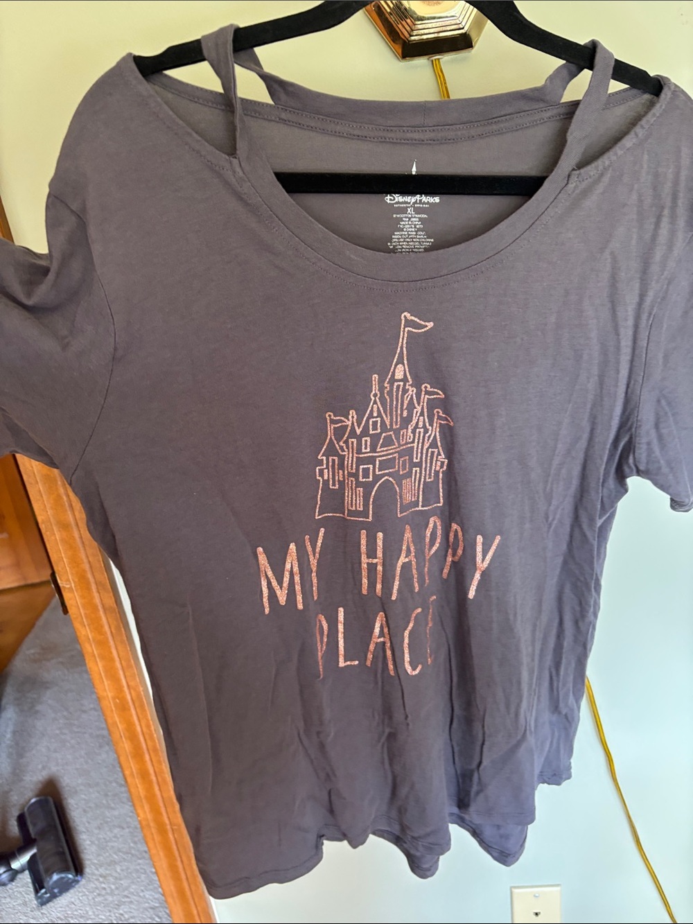 Disney Charcoal Short Sleeve Tee with Pink Castle Graphic